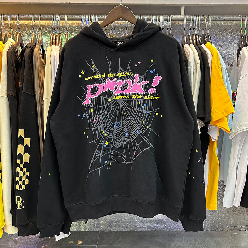 SP5DER "Pink!" Black Hoodie