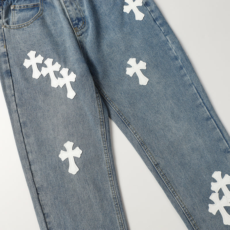 CHROME HEARTS White Cross Jeans