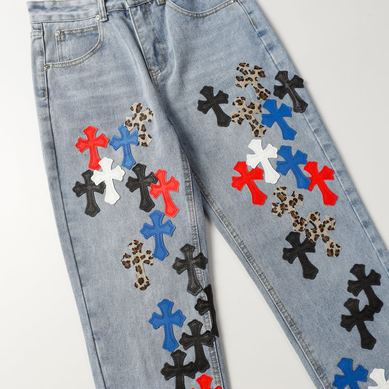 CHROME HEARTS Colorful Cross Jeans