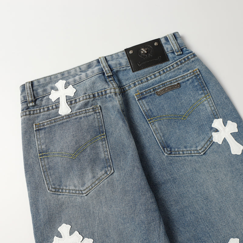 CHROME HEARTS White Cross Jeans